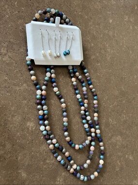 Honora Sterling Silver Pearl Earrings & Matte Aura Agate Druzy Boho Necklace Set